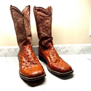 Dan Post Square Toe Cognac Ostrich Cowboy western Boots sz 11.5 D style 2982